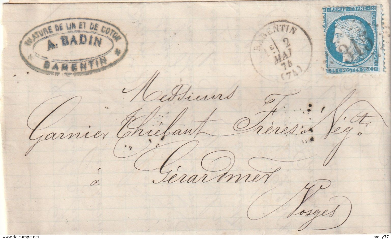 Lettre De Barentin à Gérardmer LAC - 1849-1876: Klassik