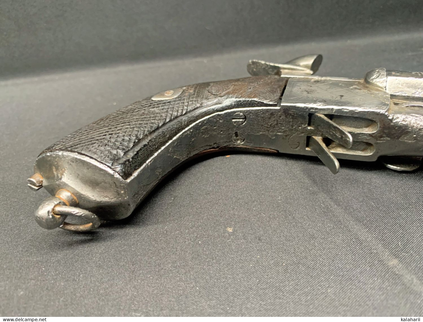 PISTOLET A BROCHE A DOUBLE CANONS , LOUIS-PHILIPPE PUIS NAPOLEON III, FONCTIONNEMENT  OK.