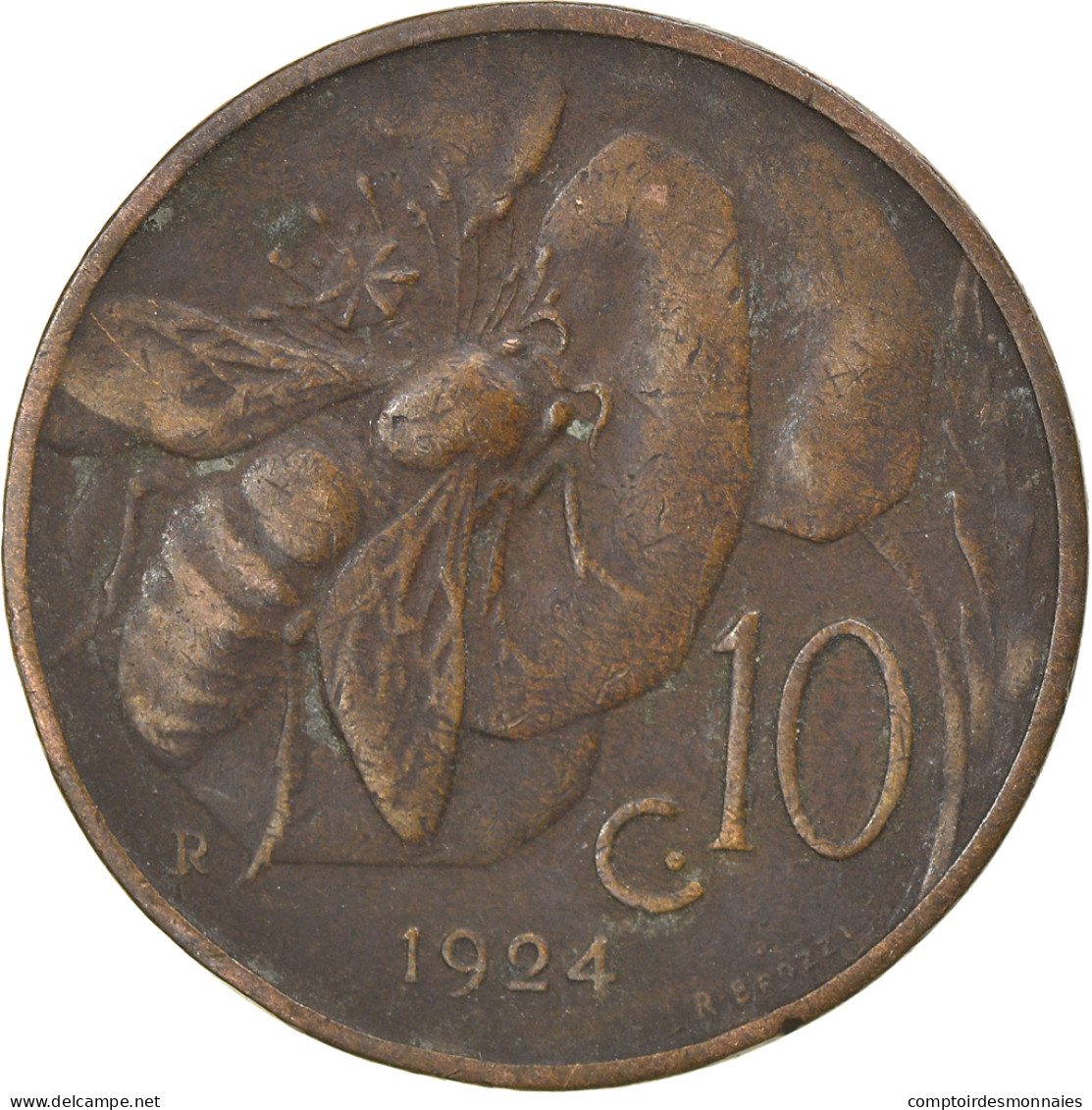 Monnaie, Italie, Vittorio Emanuele III, 10 Centesimi, 1924, Rome, TB+, Bronze - 1900-1946 : Vittorio Emanuele III & Umberto II