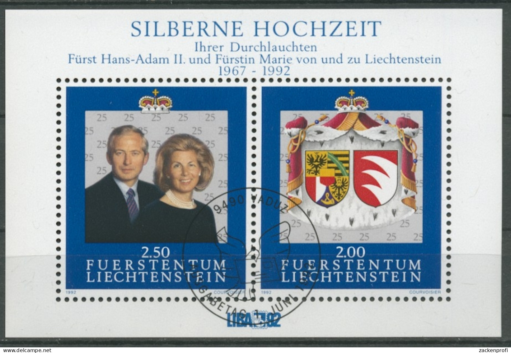 Liechtenstein 1992 25. Hochzeitstag Block 14 Gestempelt (C13672) - Gebruikt