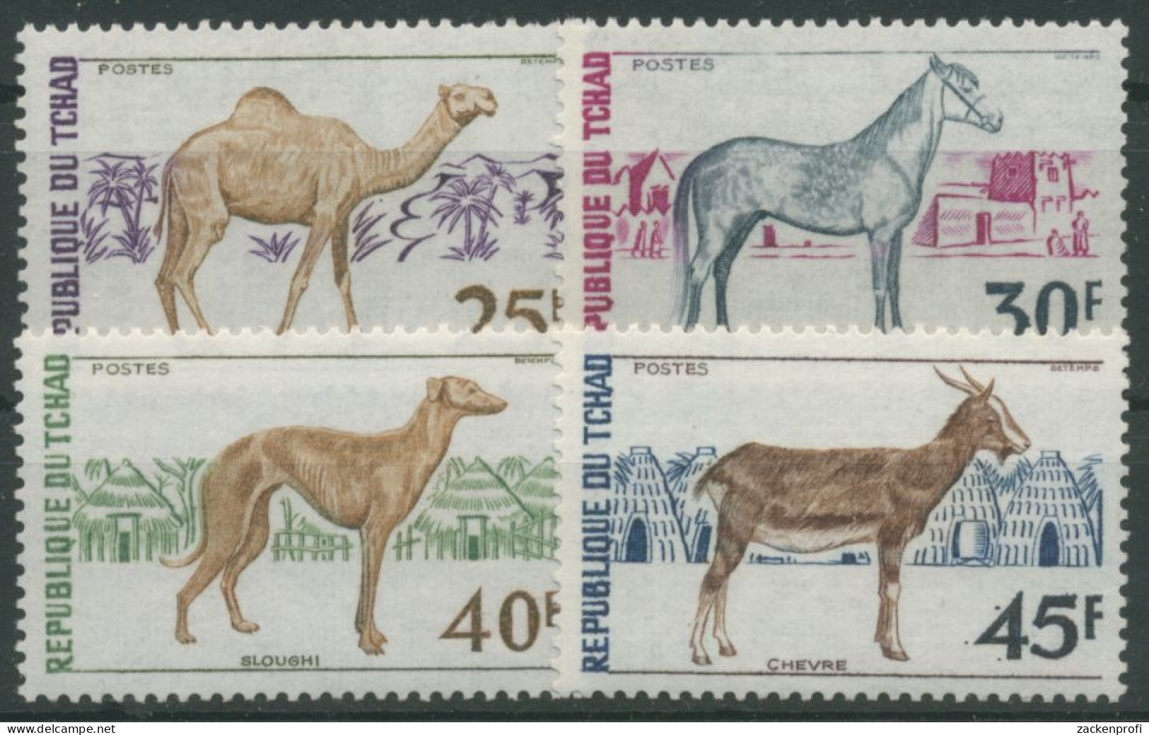 Tschad 1972 Haustiere Ziege Pferd Dromedar 592/95 Postfrisch - Chad (1960-...)
