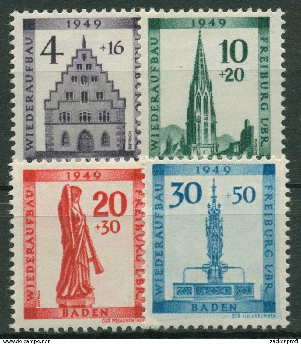 Französische Zone: Baden 1949 Wiederaufbau Freiburg 38/41 A Mit Falz - Baden