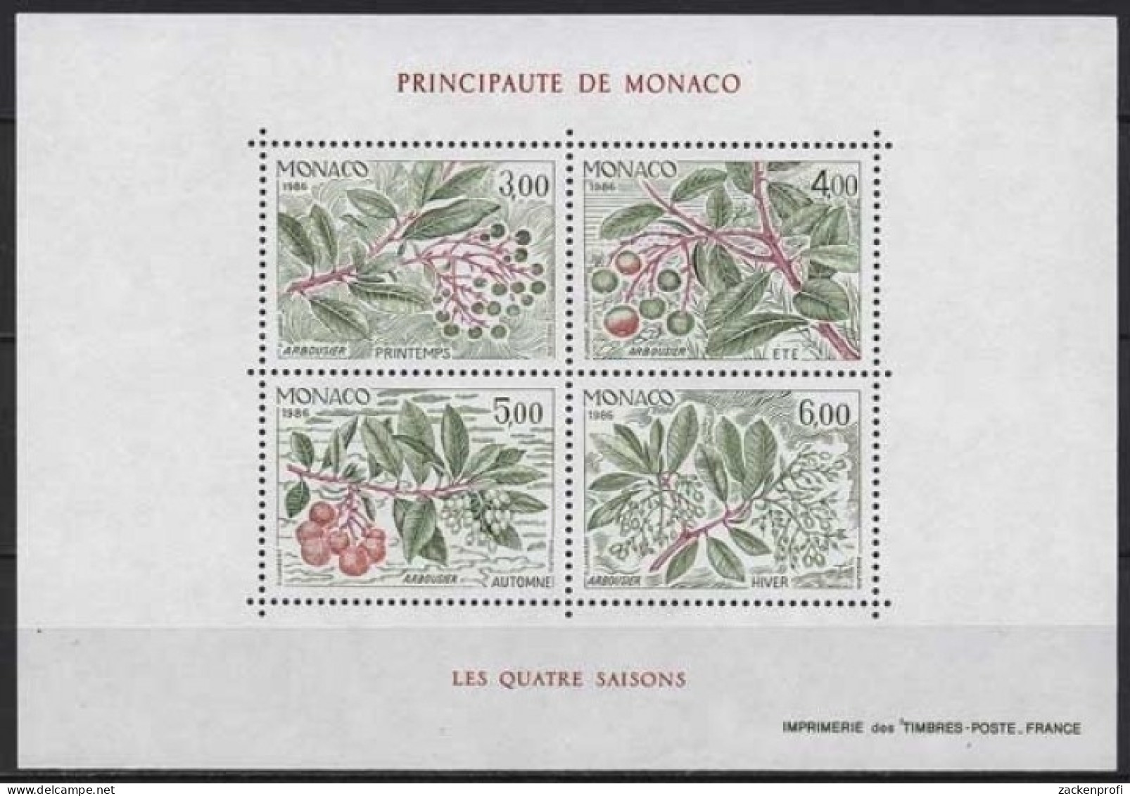 Monaco 1986 Vier Jahreszeiten Erdbeerbaum Block 34 Postfrisch (C91369) - Blocchi