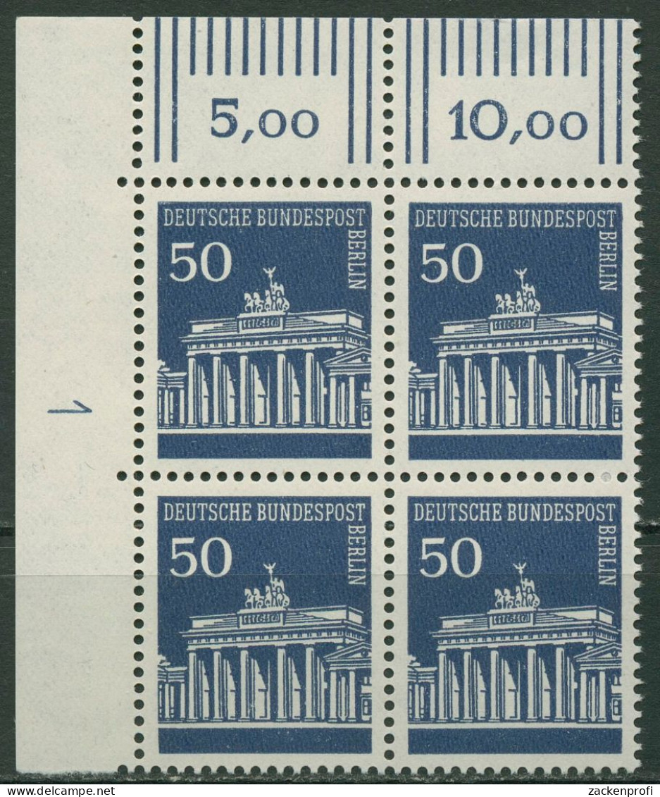 Berlin 1966 Brandenburger Tor 4er-Block Ecke Druckerzeichen 289 DZ 1 Postfrisch - Unused Stamps