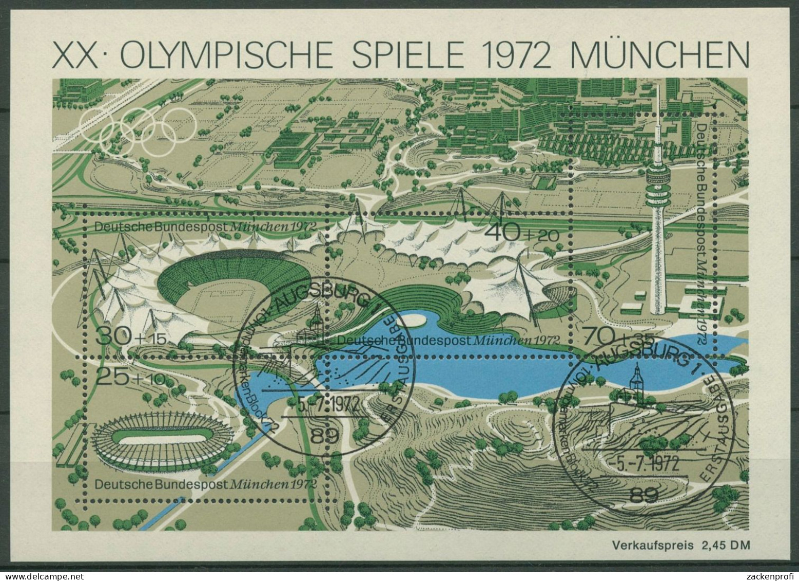 Bund 1972 Olympische Spiele München Block 7 ESST Augsburg Gestempelt (C98965) - Andere & Zonder Classificatie