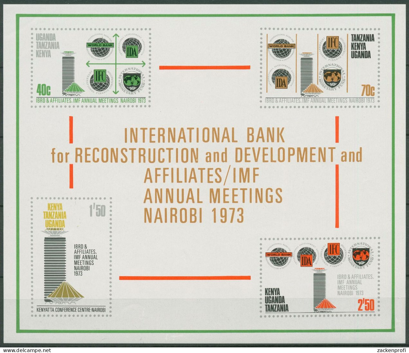Ostafrikanische Gem. 1973 Währungsfond Und Weltbank Block 4 Postfrisch (C40236) - Kenya, Ouganda & Tanzanie