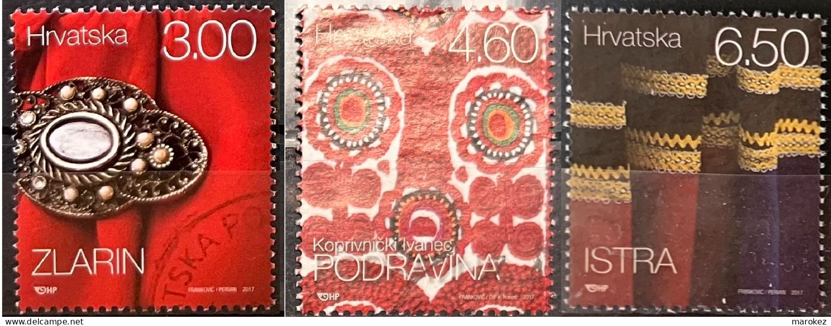 CROATIA 2017 Ethnographical Heritage - Fabric; Zlarin, Istra & Podravina Postally Used Stamps MICHEL # 1268,1269,1271 - Croatie
