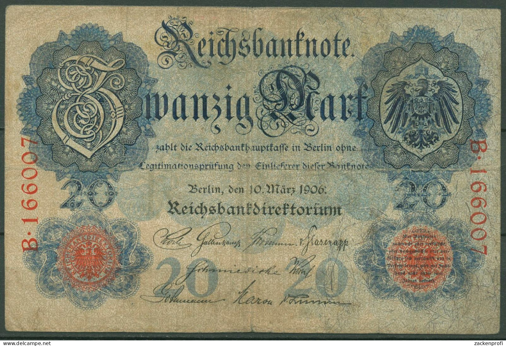 Dt. Reich 20 Mark 1906, DEU-21a Srie I/B, Gebraucht (K1561) - 20 Mark