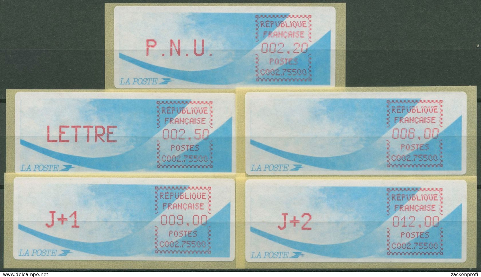 Frankreich ATM 1988 Satz 2,20/2,50/6,00/9,00/12,00 ATM 9.12 B ZS 7 Postfrisch - 1985 Carta « Carrier »