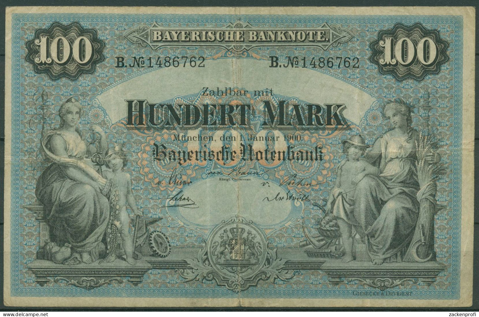 Bayerische Notenbank 100 Mark 1900 Serie B, BAY-3c Gebraucht (K1580) - Other & Unclassified