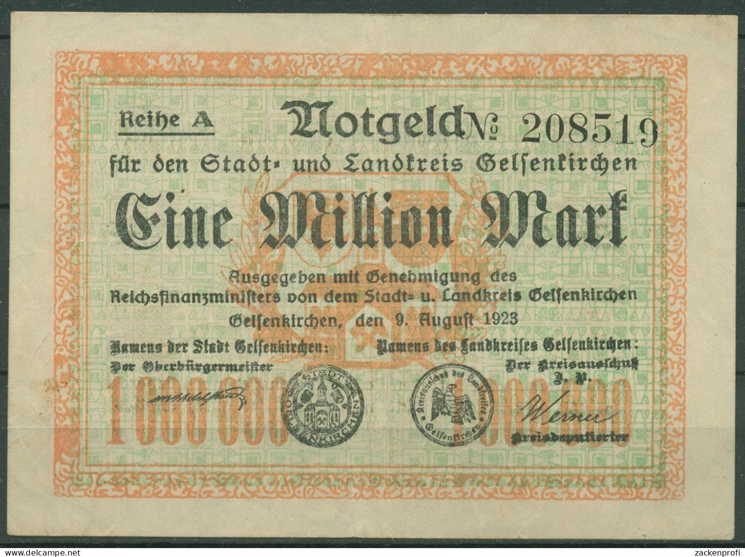 Gelsenkirchen 1 Million Mark 1923, Keller 1710 M, Leicht Gebraucht (K1611) - Sonstige & Ohne Zuordnung