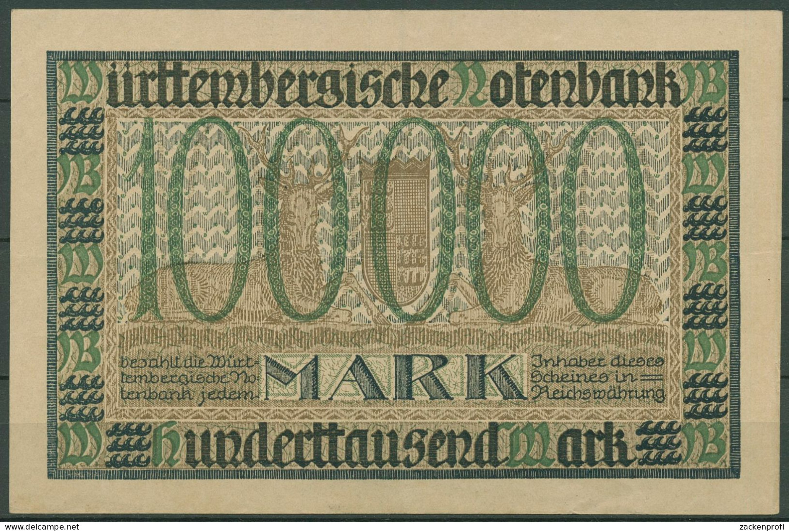 Württembergische Notenbank 100000 Mark 1923, WTB-16 Leicht Gebraucht (K1586) - Autres & Non Classés