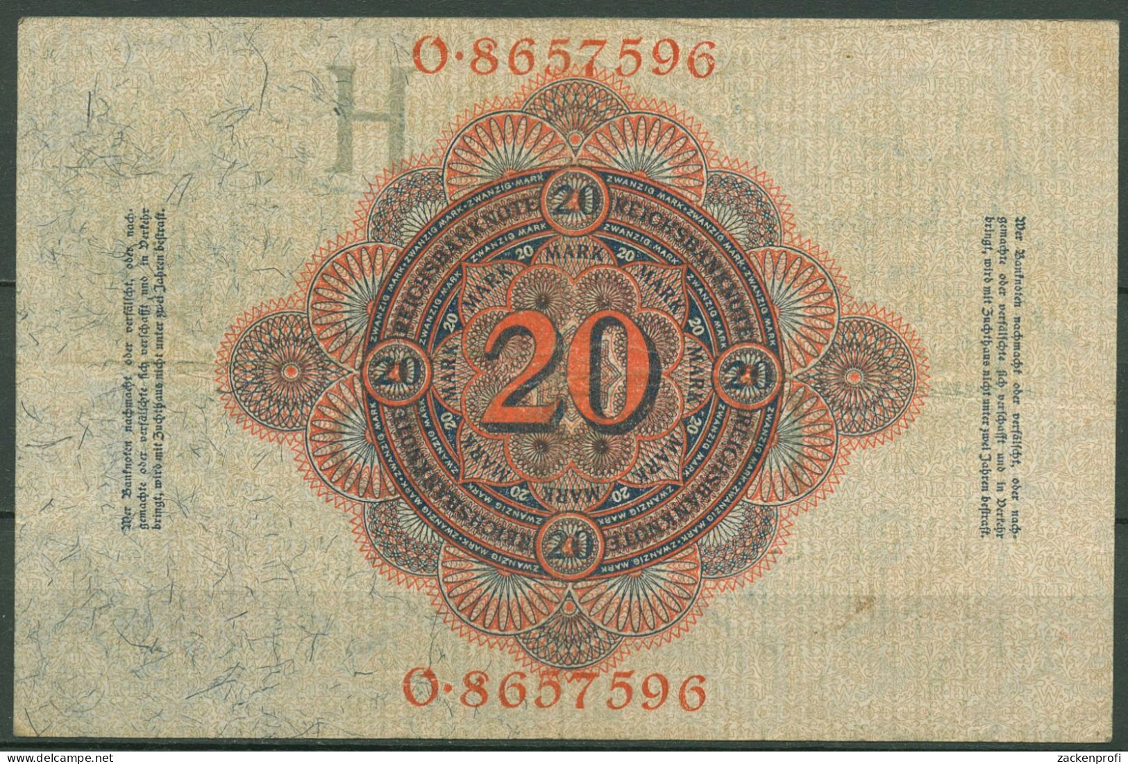 Dt. Reich 20 Mark 1914, DEU-41b Serie H/O, Leicht Gebraucht (K1551) - 20 Mark