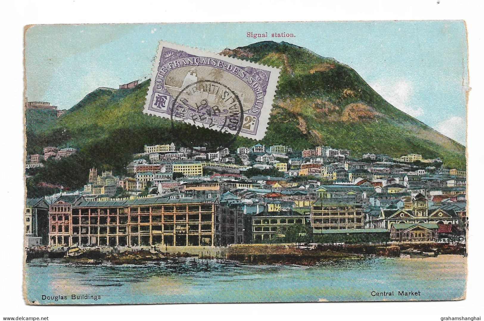 Postcard Blank Card Gibraltar Douglas Buildings & Central Market Posted 1912 French Somaliland Stamp - Gibraltar