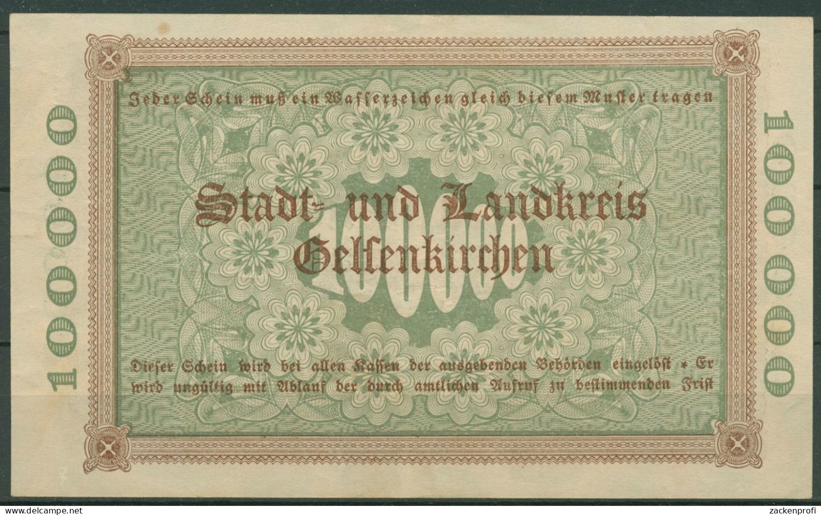 Gelsenkirchen 100000 Mark 1923, KN Braun, Keller 1710 A, Gebraucht (K1606) - Otros & Sin Clasificación