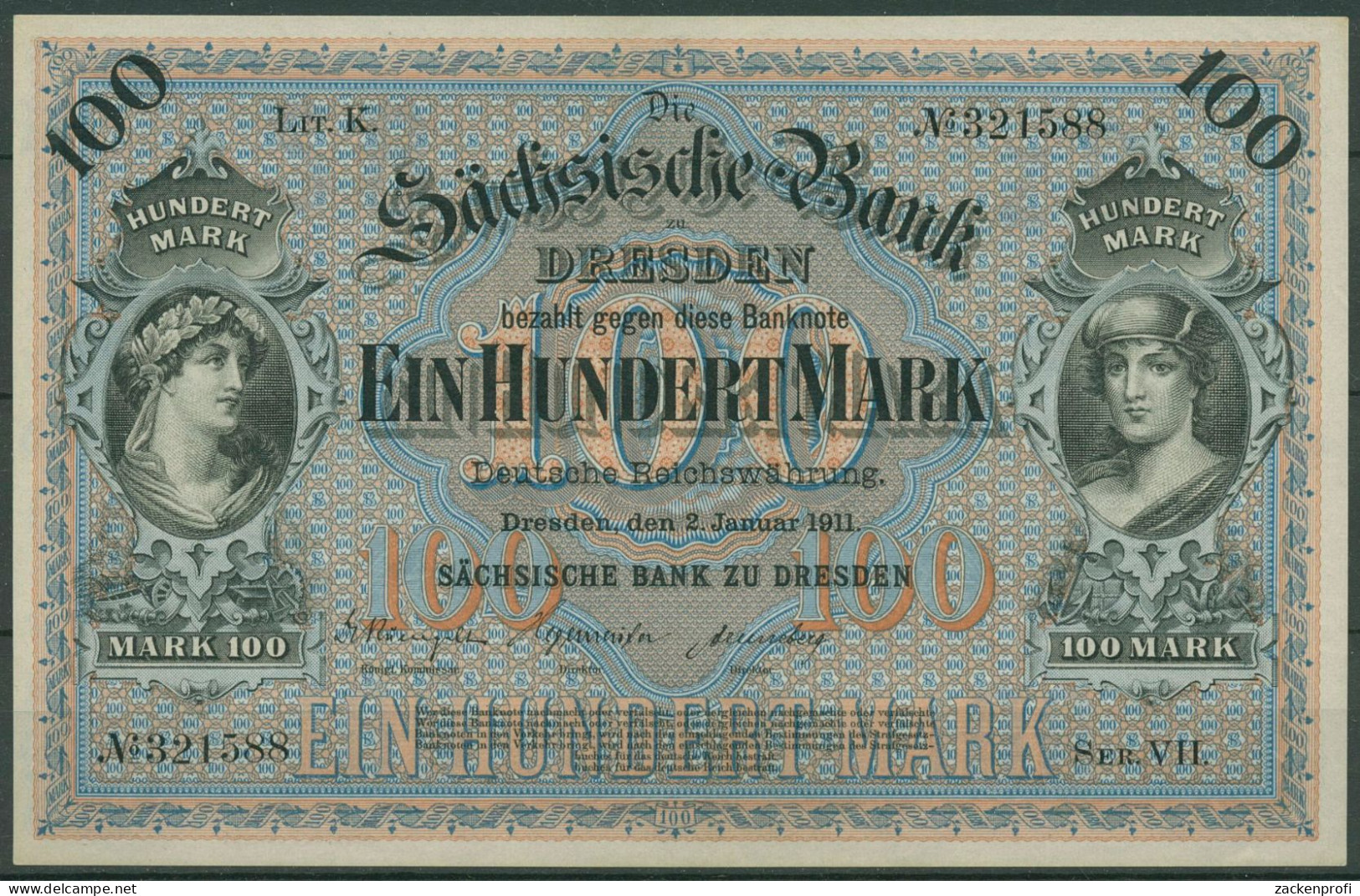 Sächsische Bank Dresden 100 Mark 1911 Serie VII, SAX-8a F. Kassenfrisch (K1584) - Sonstige & Ohne Zuordnung