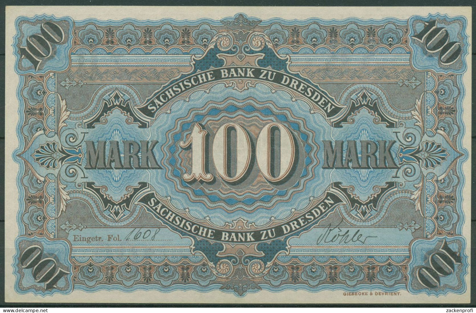 Sächsische Bank Dresden 100 Mark 1911 Serie VII, SAX-8a F. Kassenfrisch (K1584) - Other & Unclassified