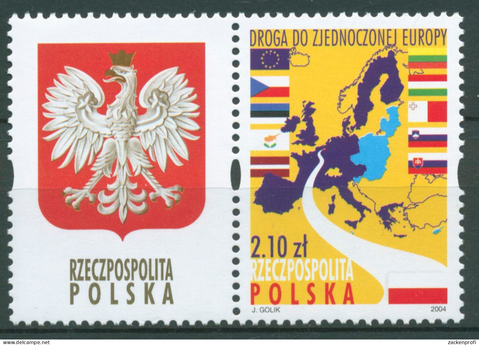 Polen 2004 Beitritt Europäische Union EU Landkarte Flaggen 4105 ZF Postfrisch - Neufs