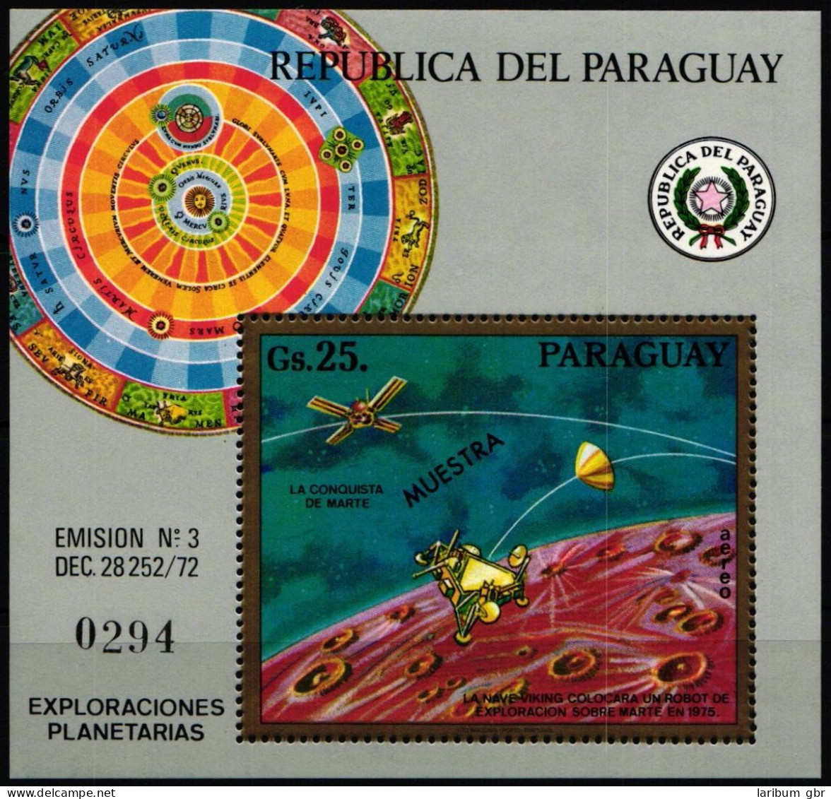 Paraguay Block 209 Postfrisch Eroberung Des Mars, Muster #ND196 - Paraguay