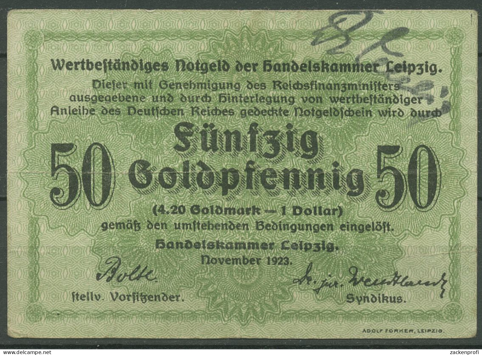 Leipzig Handelskammer 50 Goldpfennig 1923, Gebraucht (K1591) - Altri & Non Classificati