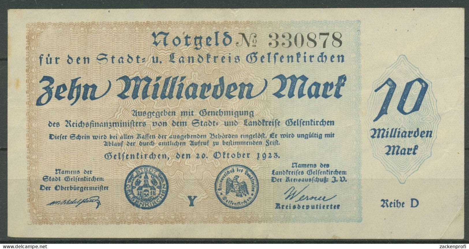 Gelsenkirchen 10 Milliarden Mark 1923, Keller 1710 Oo, Leicht Gebraucht (K1608) - Sonstige & Ohne Zuordnung