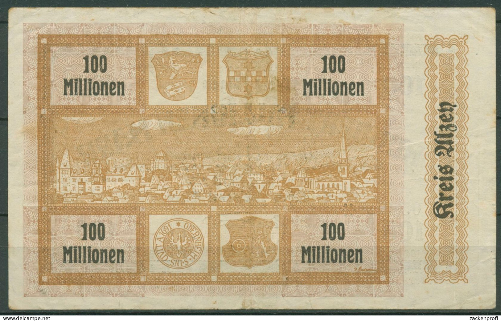 Alzey 100 Millionen Mark 1923, Keller 87 G, Gebraucht (K1644) - Sonstige & Ohne Zuordnung