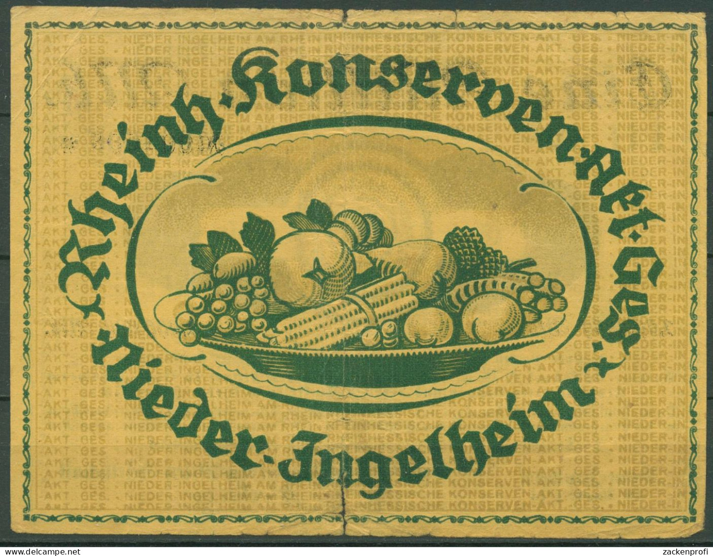 Nieder-Ingelheim Konserven-AG 1 Mio Mark 1923, Keller 3915 B, Gebraucht (K1616) - Sonstige & Ohne Zuordnung