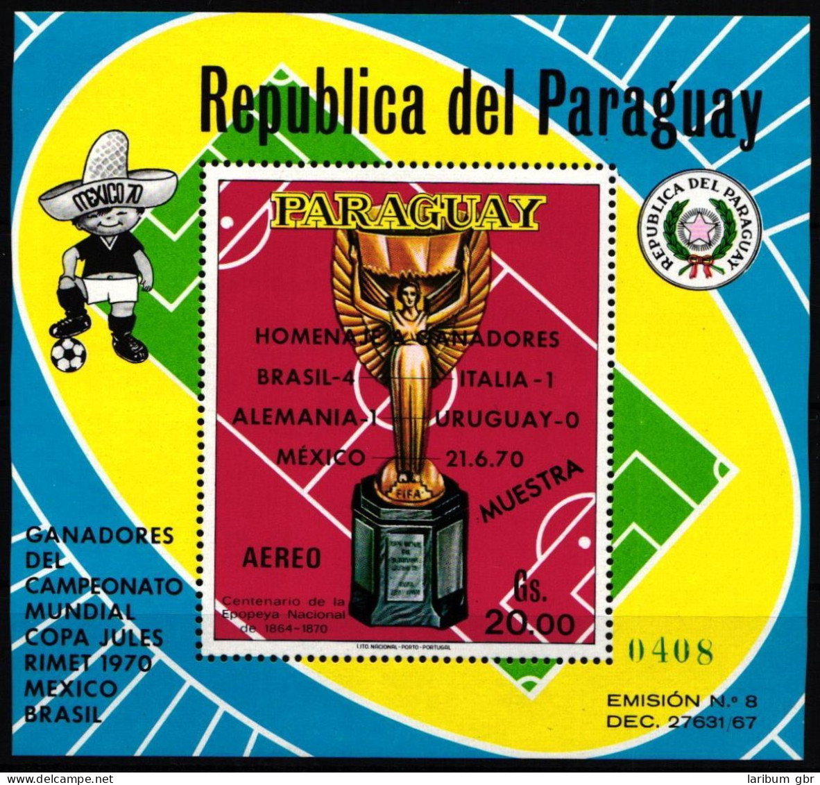 Paraguay Block 153 Postfrisch Fußball WM Mexiko 1986, Muster #ND303 - Paraguay