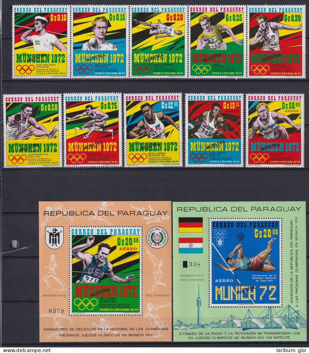 Paraguay Block 158-159 + 2139-2148 Postfrisch München 1972, Muster #ND246 - Paraguay