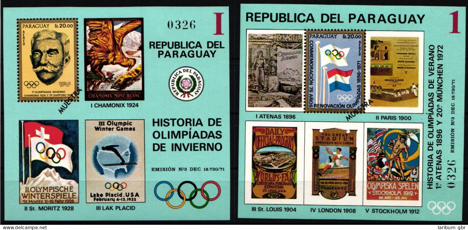 Paraguay Block 182-183 Postfrisch Geschichte Von Olympia, Muster #ND299 - Paraguay