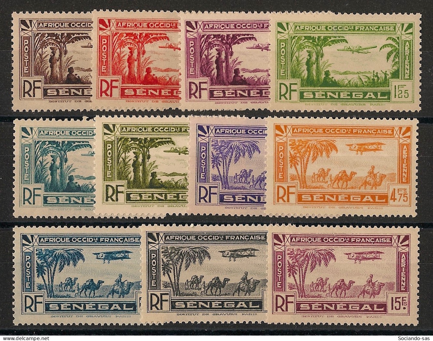 SENEGAL - 1935 - Poste Aérienne PA N°YT. 1 à 11 - Série Complète - Neuf Luxe ** / MNH / Postfrisch - Airmail