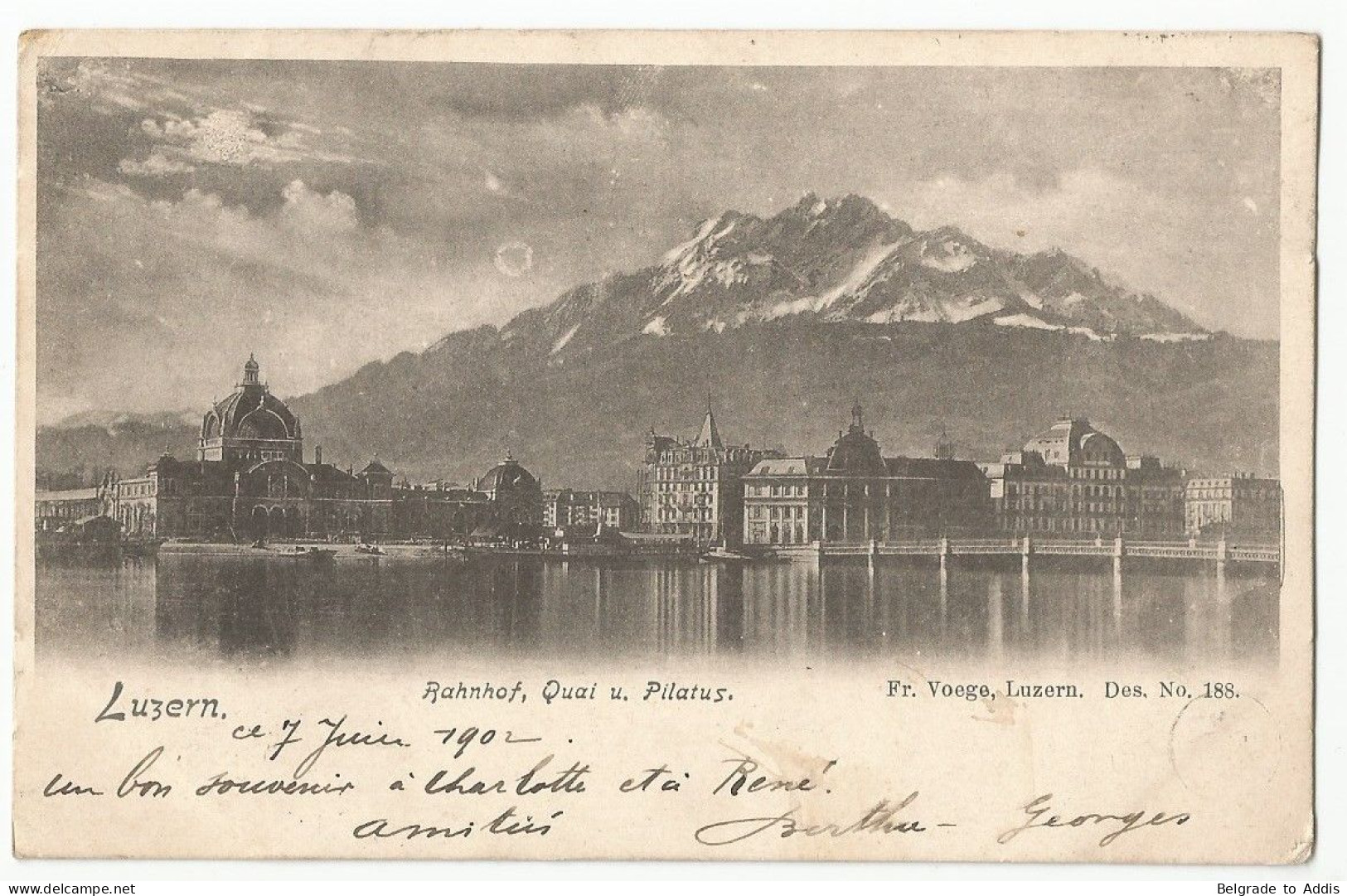 Suisse Schweiz Switzerland Postcard Oude Postkaart Carte Postale CPA 1902 Rahnhof Quai Pilatus éd. Fr. Voege - Lucerne