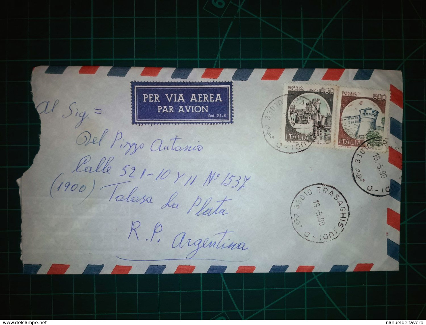 ITALIE, Enveloppe Aereo Circulée Par Avion Vers La République Argentine Avec Une Belle Variété De Timbres-poste (château - Luftpost