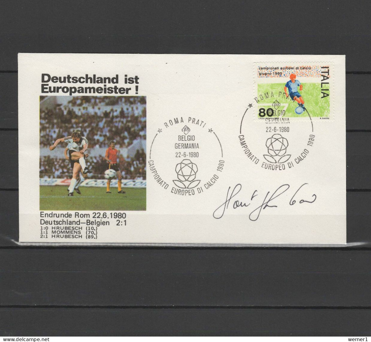 Italy 1980 Football Soccer European Championship Commemorative Cover With Signature Of Horst Hrubesch - Eurocopa (UEFA)