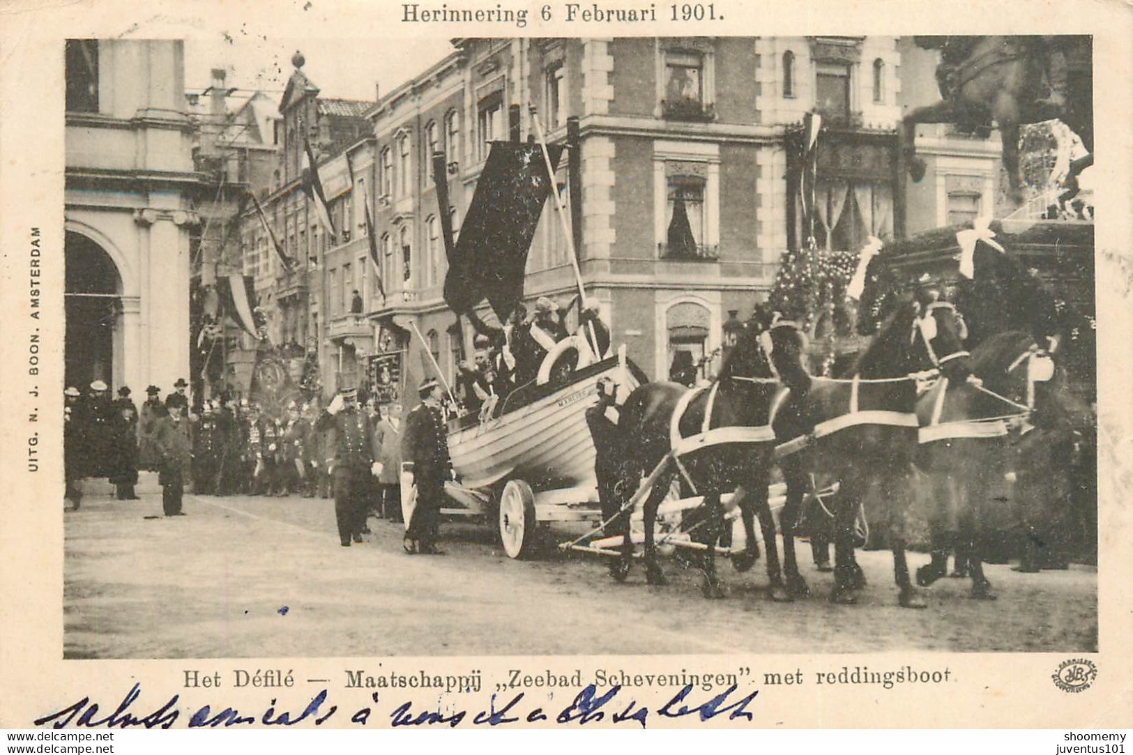 CPA Herinnering 6 Februari 1901-Het Defilé-maatschappij Zeebad Scheveningen Met Reddingsboot-Timbre      L2092 - Scheveningen