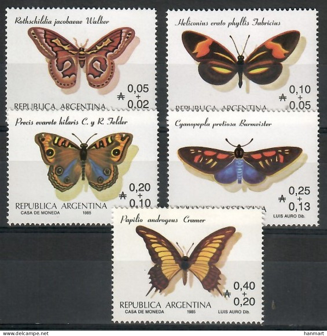 Argentina 1985 Mi 1777-1781 MNH  (ZS3 ARG1777-1781) - Butterflies