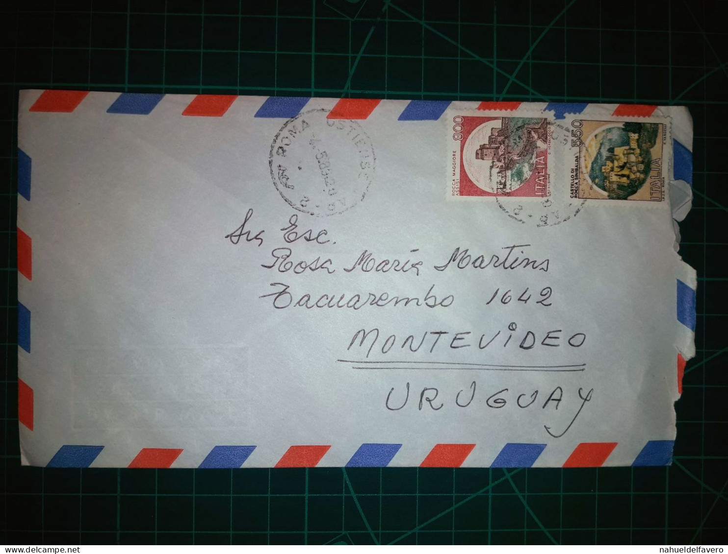 ITALIE, Enveloppe Aereo Circulée Par Avion Vers La République Orientale De L'Uruguay Avec Une Belle Variété De Timbres - Posta Aerea