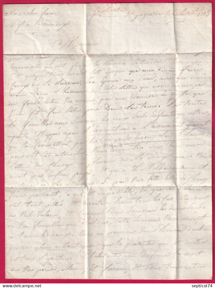 COLONIES PAR BORDEAUX DE ST YAGO DE CUBA 1805 TEXTE ASSASINATS A ST DOMINGUE HAITI POUR BORDEAUX LETTRE - Correo Marítimo