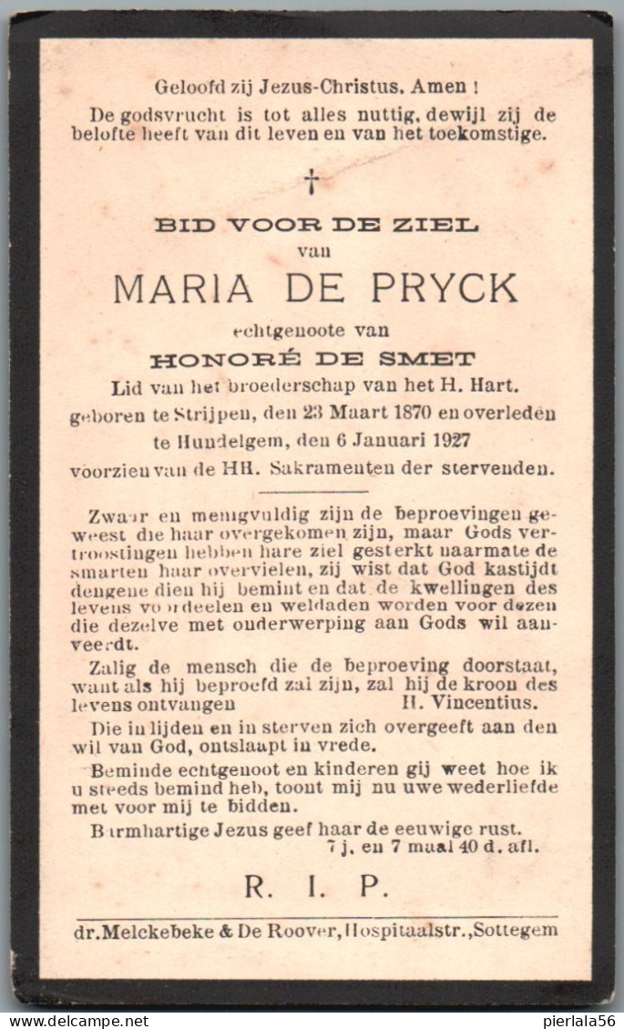 Bidprentje Strijpen - De Pryck Maria (1870-1927) - Images Religieuses