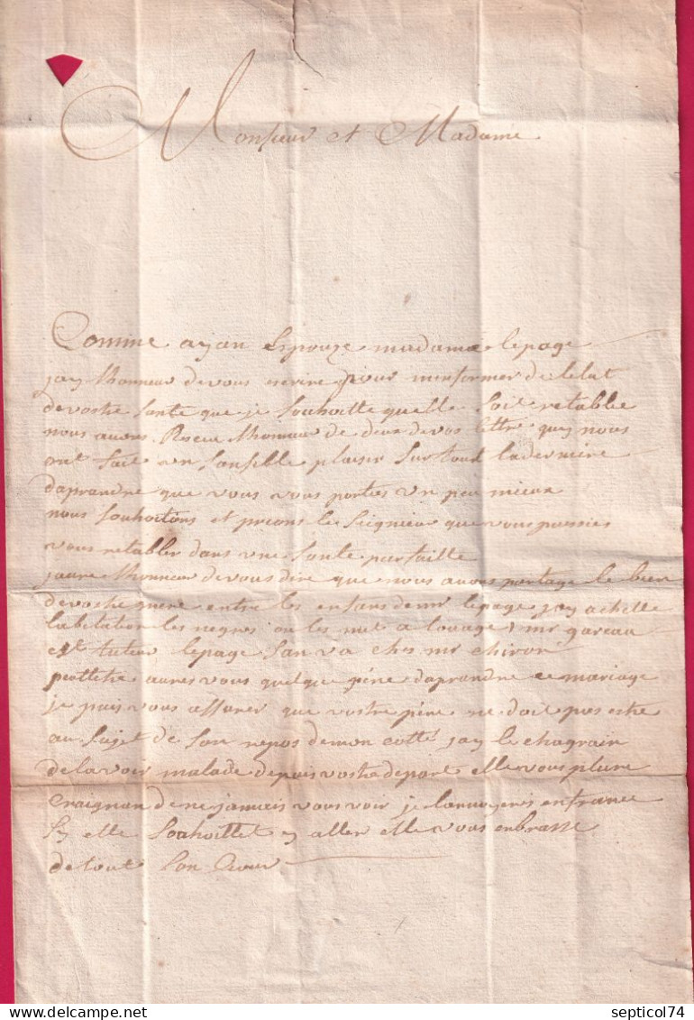 LETTRE DE BOIS DE LANCE ST DOMINGUE HAITI 1723 POUR BORDEAUX MENTION BATEAUX BAIN DES ANGES AU DOS LETTRE - Schiffspost