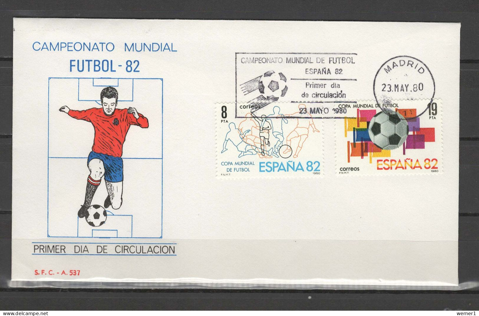 Spain 1980 Football Soccer World Cup Set Of 2 On FDC With Datestamp Madrid - 1982 – Espagne