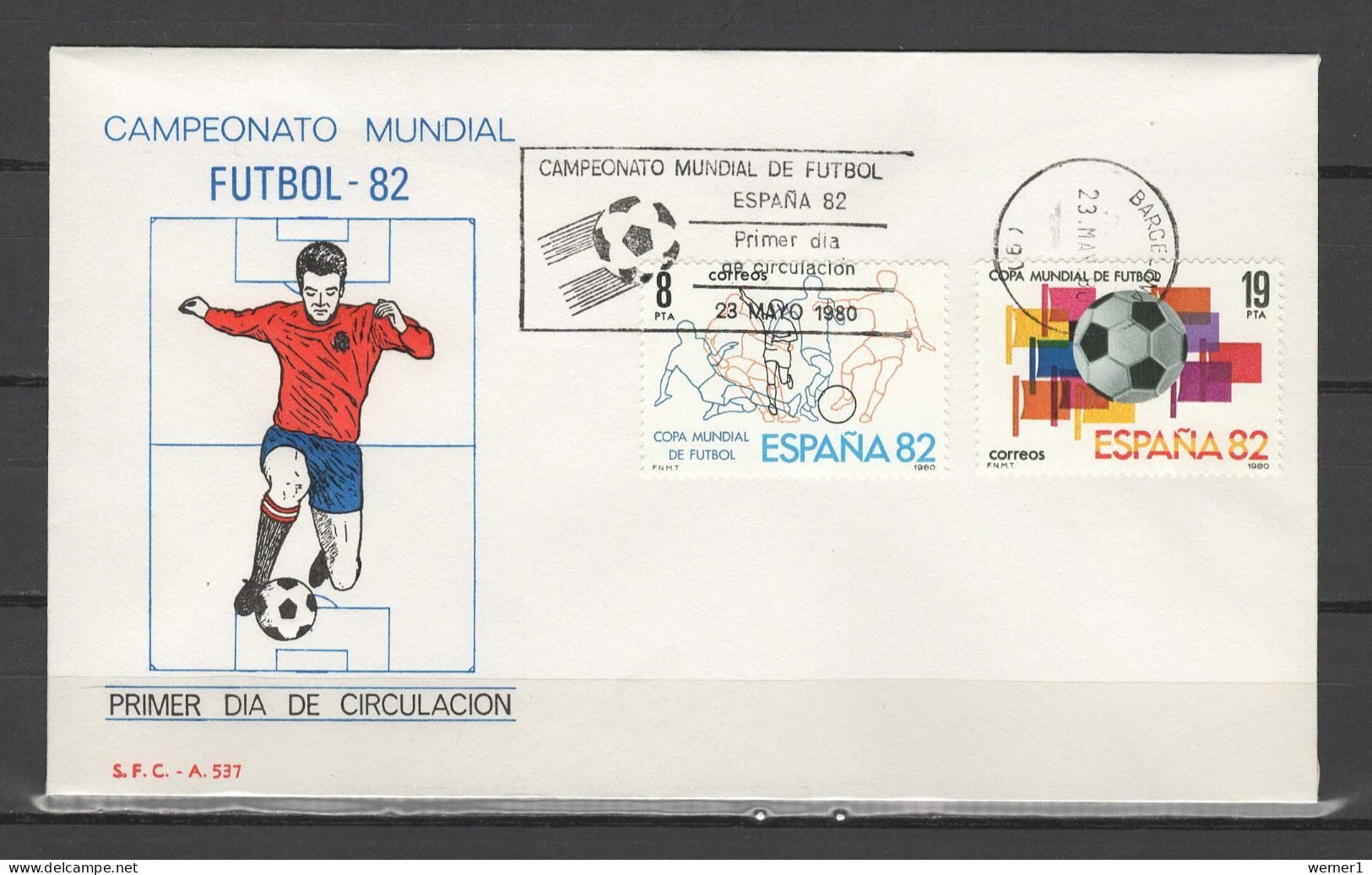 Spain 1980 Football Soccer World Cup Set Of 2 On FDC With Datestamp Barcelona - 1982 – Espagne