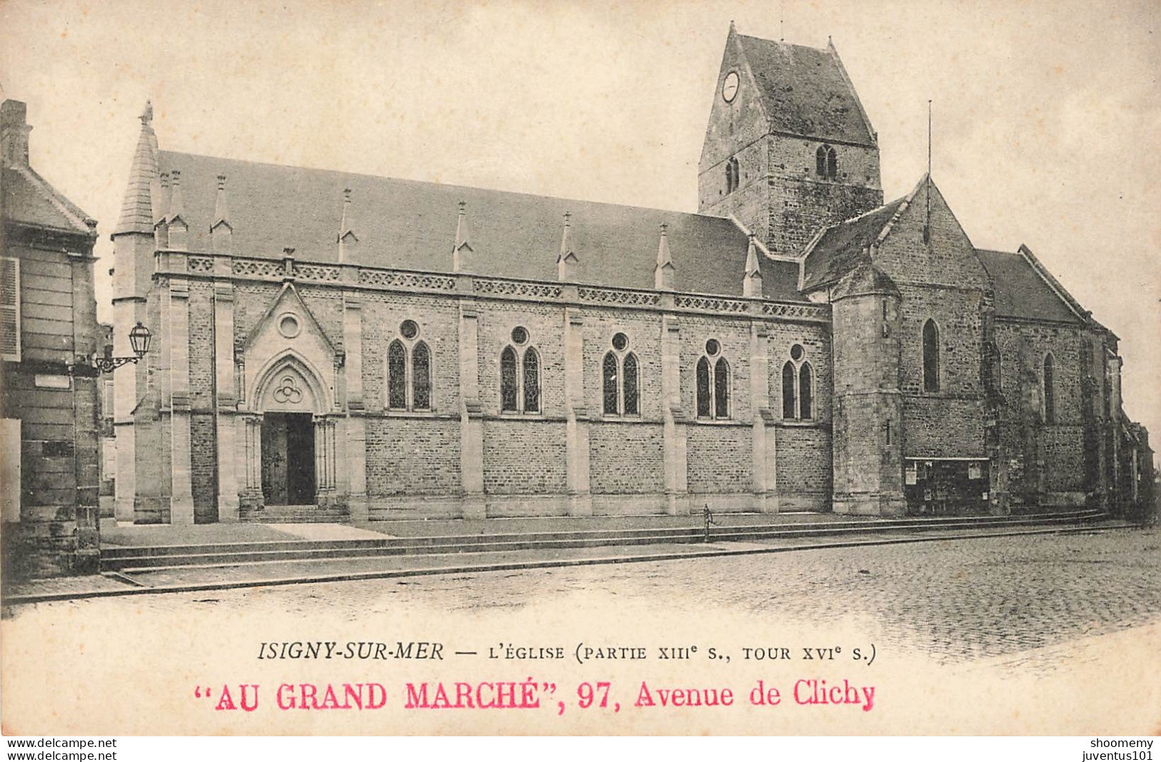 CPA Isigny Sur Mer-L'église-Publicité Au Grand Marché-RARE     L2423 - Sonstige & Ohne Zuordnung