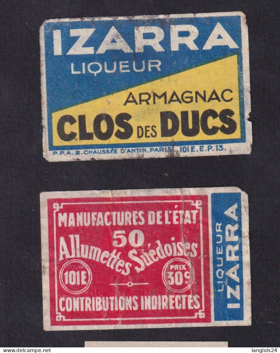 2 Ancienne  étiquette  Allumettes France   Izarra Armagnac Clos Des  Ducs Années 30 - Matchbox Labels