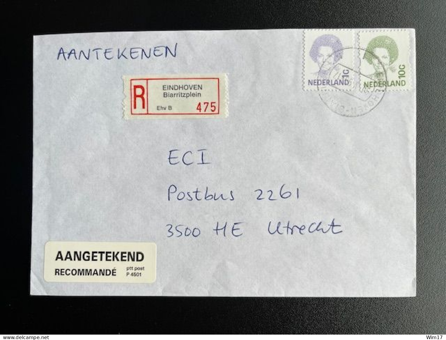 NETHERLANDS 1995 REGISTERED LETTER EINDHOVEN BIARRITZPLEIN TO UTRECHT 30-05-1995 NEDERLAND AANGETEKEND - Lettres & Documents