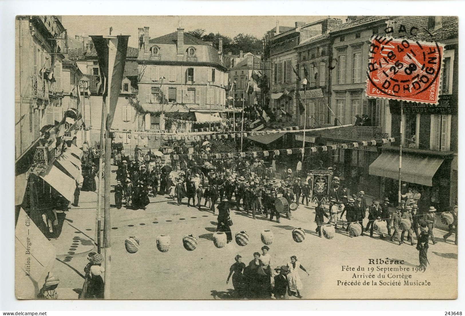 Ribérac Fête Du 19 Septembre 1909 Arrivée Du Cortège - Riberac