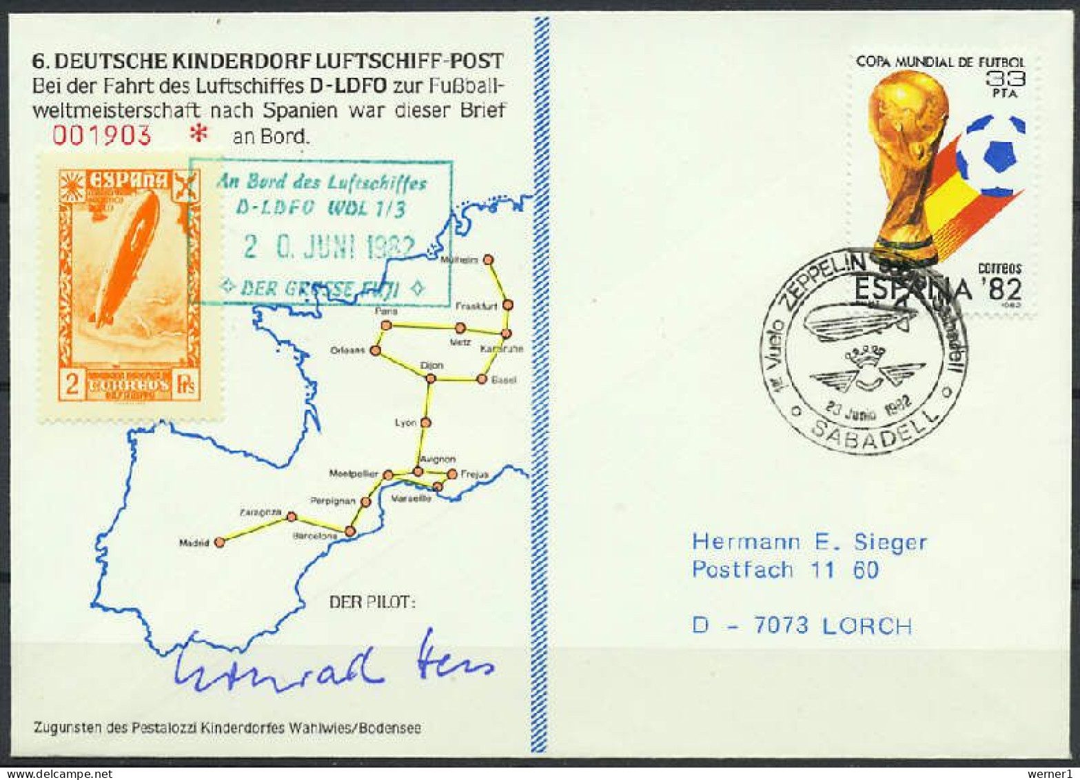 Spain 1982 Football Soccer World Cup, Zeppelin Flight Cover Carried On Bord Airship D-LDFO "Der Grosse Fuji" - 1982 – Espagne
