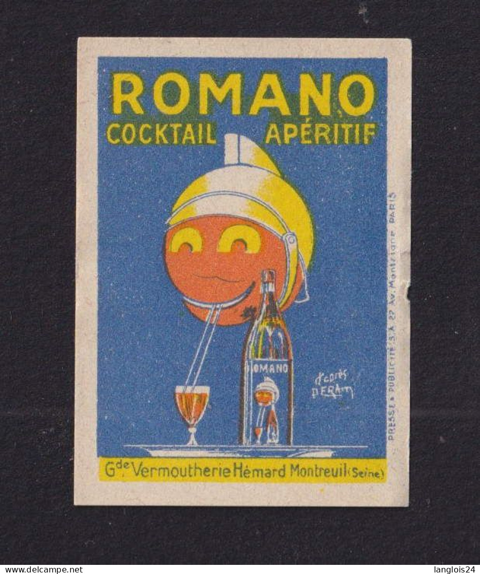 Ancienne  étiquette  Allumettes France   Romano Cocktail Années 30 - Boites D'allumettes - Etiquettes