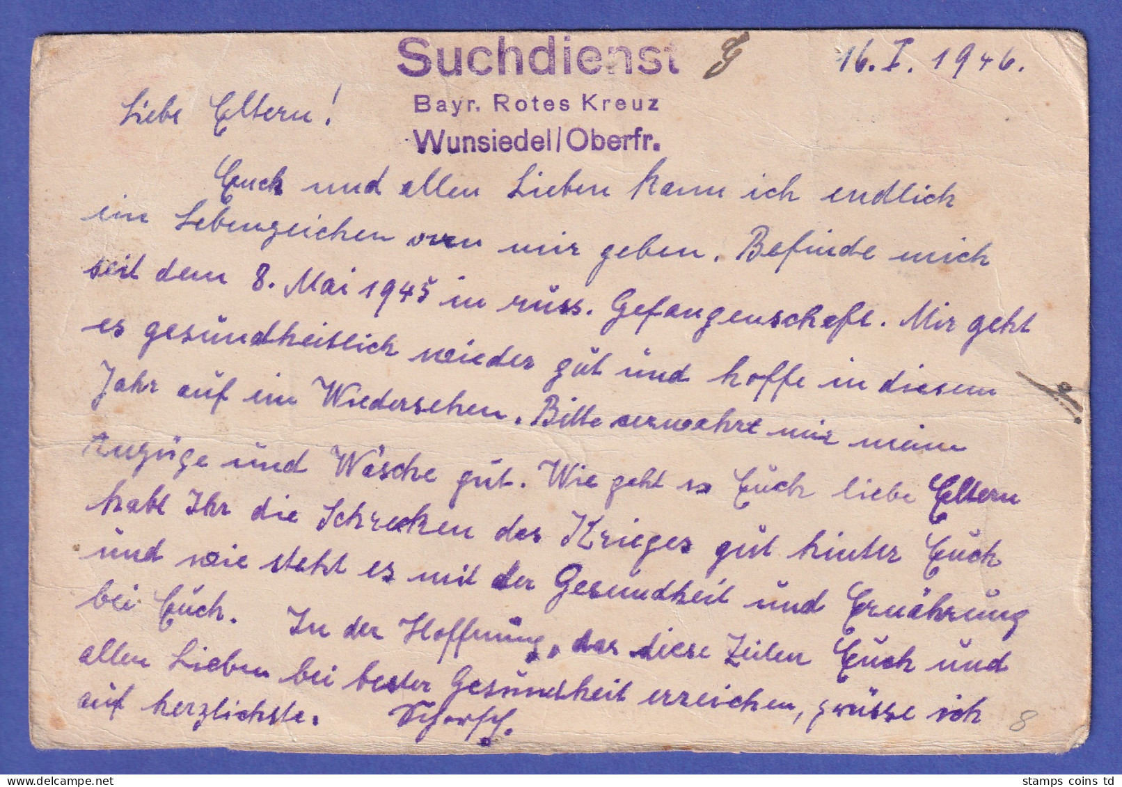 Sowjetunion 1946 Kriegsgefangenen-Suchdienstkarte Von Moskau Nach Weißenstadt - Feldpost 2da Guerra Mundial