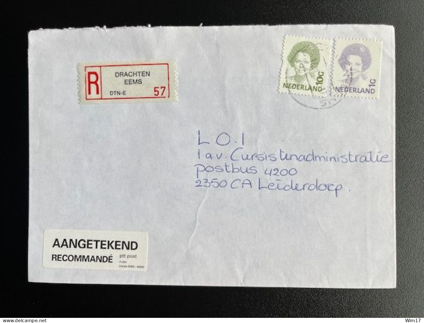 NETHERLANDS 1995 REGISTERED LETTER DRACHTEN EEMS TO LEIDERDORP 13-06-1995 NEDERLAND AANGETEKEND - Briefe U. Dokumente